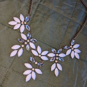 White and Diamond Statement Necklace with Gold Chain